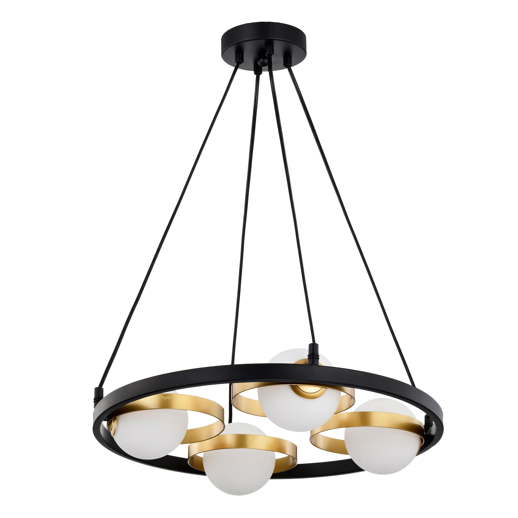 Pomponia 18 in. 4-Light Indoor Matte Black and Satin Gold Finish Chandelier with Light Kit
