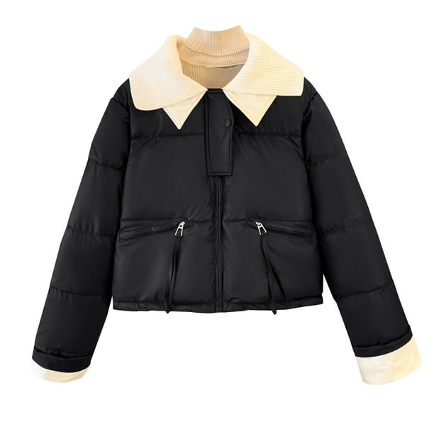 Parkas de manga larga con cuello para mujer, chaqueta de plumón corta, chaqueta de cuero de invierno para mujer, chaqueta gruesa y cálida, abrigo para mujer