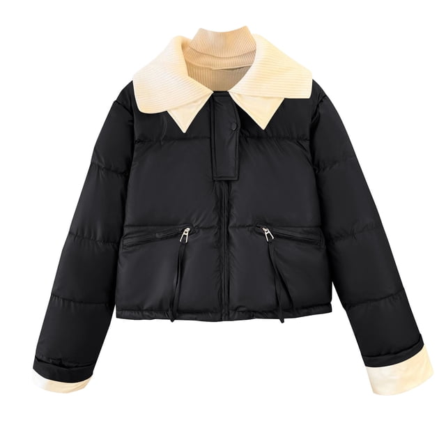 Parkas de manga larga con cuello para mujer, chaqueta de plumón corta, chaqueta de cuero de invierno para mujer, chaqueta gruesa y cálida, abrigo para mujer