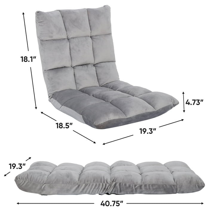 ZENY 14 Levels Adjustable Floor Folding Chair Lazy Sofa Cushion Gaming Chair Recliner - Gray