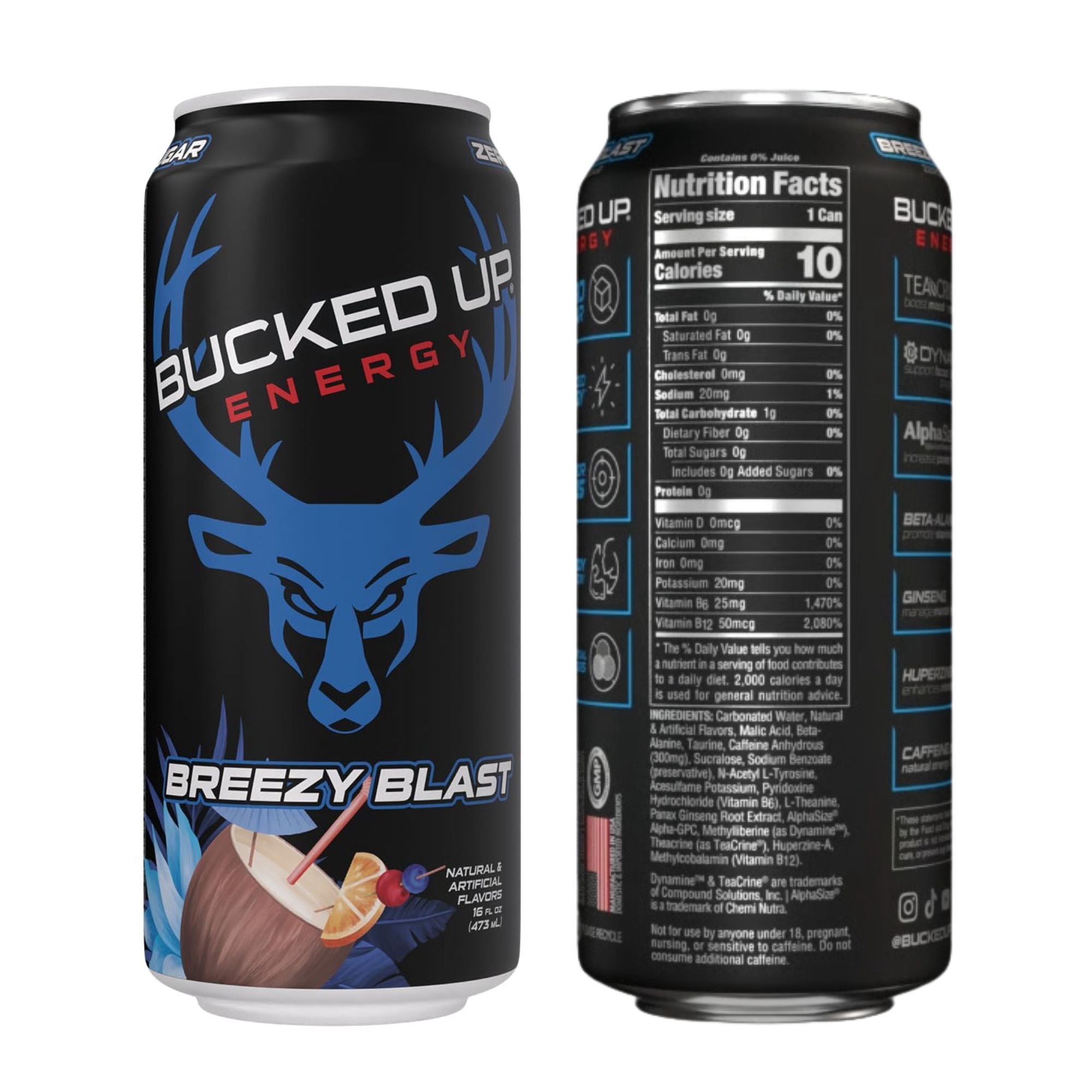 Bucked Up Energy Drink 6‑Flavor Variety Pack, 12 Cans, Zero Sugar