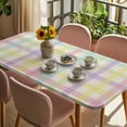 thumbnail image 3 of Green Beige Plaid Table Cloths for 6 Foot Rectangle Tables, Farmhouse Art Checkered Rustic Patio Waterproof Elastic Fitted Tablecloths, Washable Rectangular Table Cover for Camping, 3 of 8