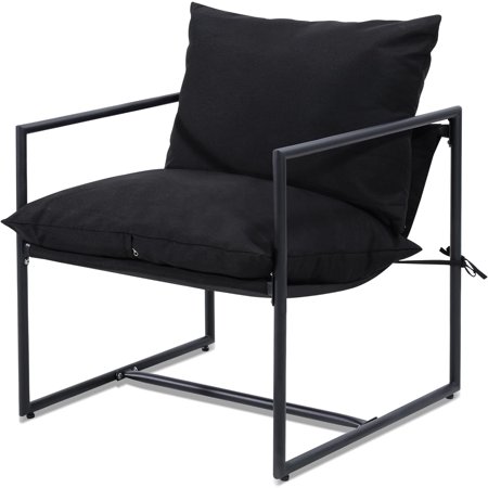 Kromax Modern Accent Chair with Armrest, Cozy Living Room Chairs, Square Metal Frame, Upholstered Soft Cushion, Sponge, 27.6 x 27.6 x 32.3, Easy Assembly, Black