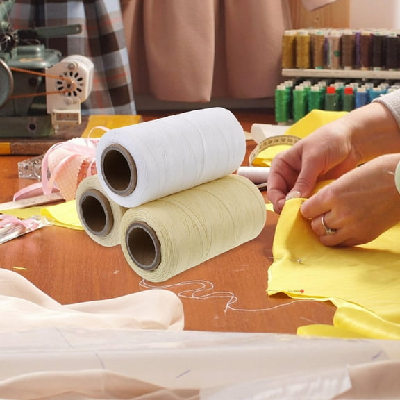 SHOWERORO 3Pcs Waxed Line Artisans Diy Sewing Thread Cords 150D Polyester Wax Flat White Beige Light Yellow 260m x 0.8mm