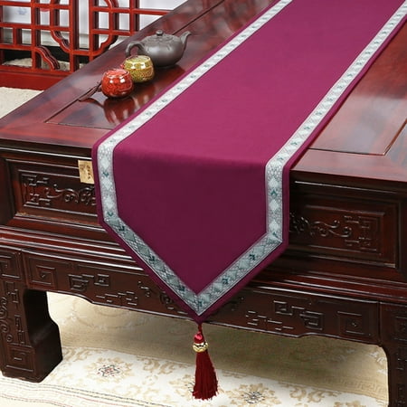 

Table Runners Solid Color Flannel Tassel Table Runners Dustproof Table Runner For Dining Cabinet-Purple-33x230cm