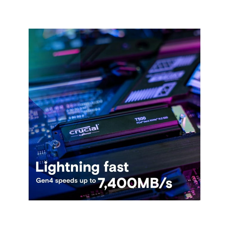 Crucial T500 2TB Gen4 NVMe M.2 Internal Gaming SSD with Heatsink, Up to 7400MB/s, PlayStation 5 Compatible + 1mo Adobe CC All Apps- CT2000T500SSD5 Crucial T500 2TB Gen4 NVMe M.2 Internal Gaming SSD with Heatsink, Up to 7400MB/s, PlayStation 5 Compatible + 1mo Adobe CC All Apps- CT2000T500SSD5