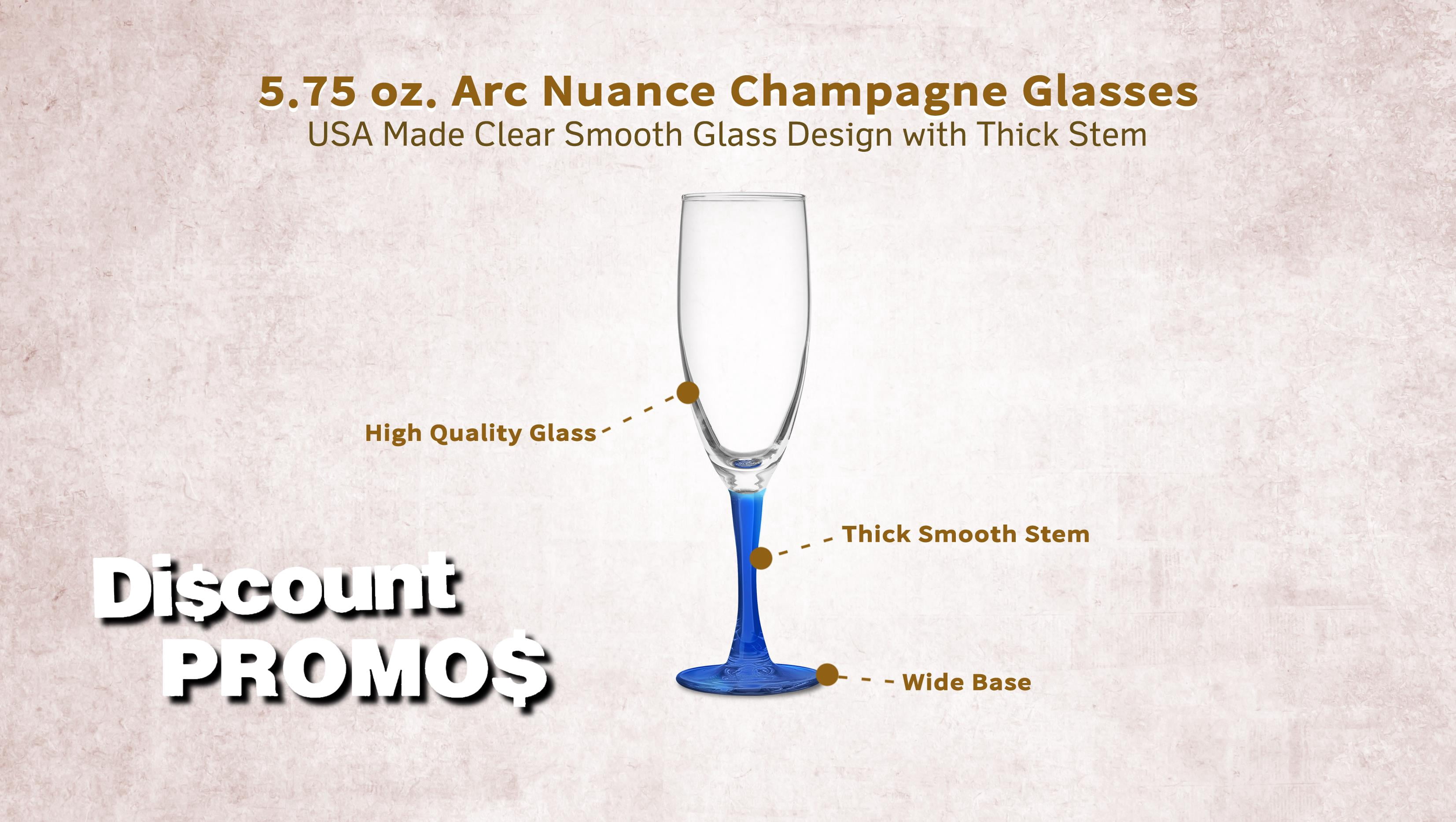 Nuance Champagne Flutes by ARC 5.75 oz. Set of 10, Bulk Pack - Perfect for Hotel, Bar, Restaurant or Lounge - Blue