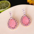 thumbnail image 4 of Pendientes de gota de agua de color rosa de la industria pesada de lujo ligero amor circón con incrustaciones de patrón de color dulce atmósfera S925 pendientes de aguja de plata, 4 of 5