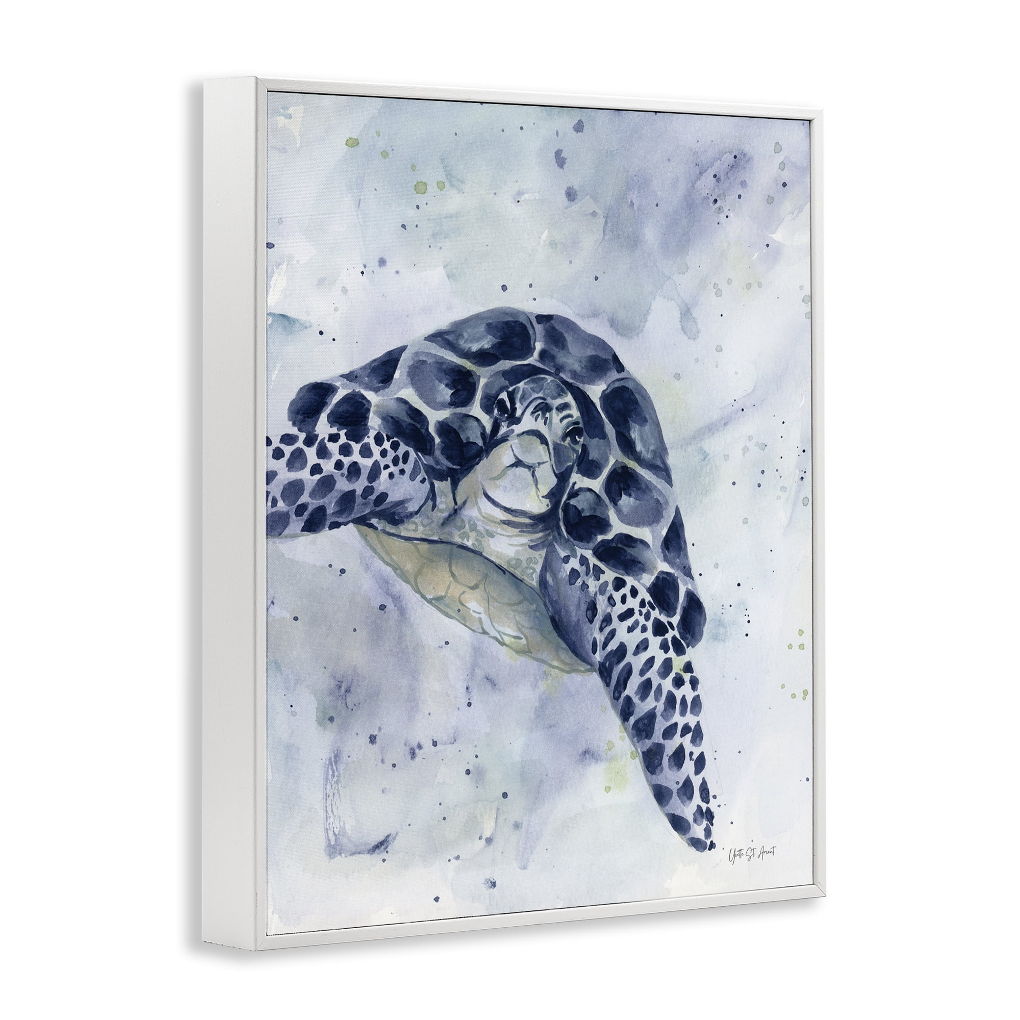 Stupell Industries Swimming Blue Turtle Animals & Insects Painting White Framed Art Print Wall Art, 16 x 20