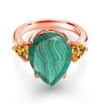 thumbnail image 2 of Gem Stone King 10.82 Ct Green Malachite Yellow Citrine 18K Rose Gold Plated Silver Ring (Size 5), 2 of 5