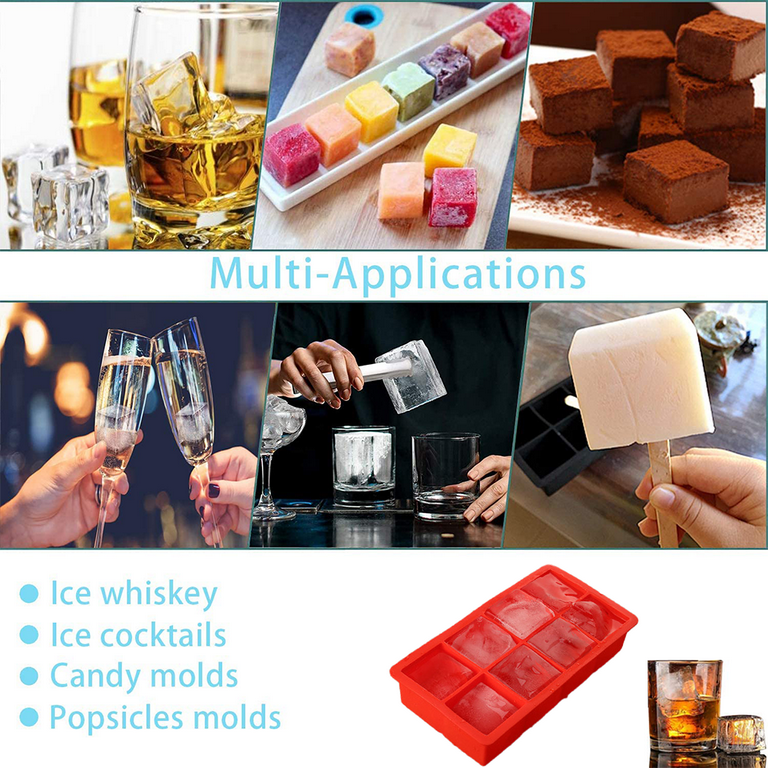  Lounsweer 8 Pcs Large Silicone Ice Cube Tray with Lid 2 Inch  Square Big Ice Cube Molds for Cocktails Whiskey 6 Cavity Ice Trays for  Freezer Easy Release Ice Cube Maker
