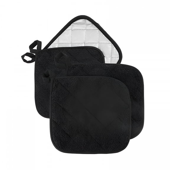 ACDANC 4 Pack Pot Holders for Kitchen Heat Resistant Pot Holders Sets Oven Hot Pads Terry Cloth Pot Holders for Cooking Baking Potholders for Kitchens(7"X 7",Black)