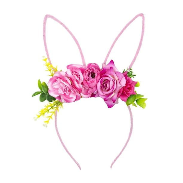 Diadema con Orejas de conejo de Pascua, accesorios para el cabello, diadema de flores, aro para el pelo encantador para recuerdos de fiesta de Pascua Rosa Yinane Gorros con orejas de conejo