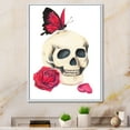 thumbnail image 1 of Designart Crâne avec Rose Rouge et Papillon Cadre Flottant Moderne et Contemporain Art Mural, 1 of 4