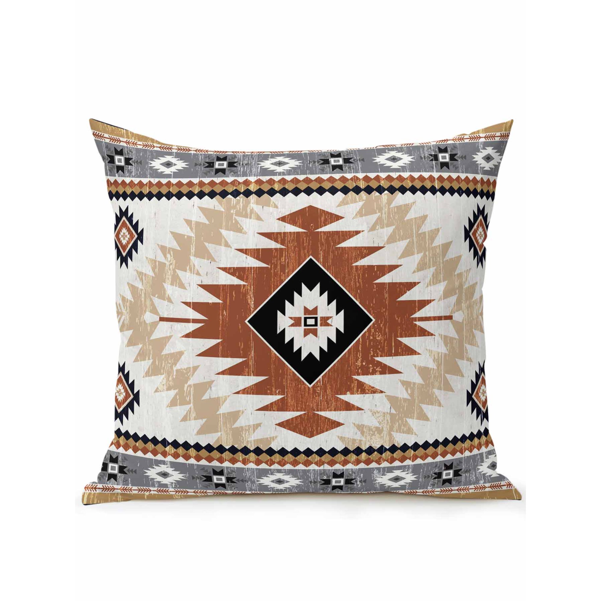 Outdoor Pillows Waterproof, Orange Beige Boho Bedding Throw Pillows with Insert for Couch Sofa Bed, Vintage Ethnic Tribal Southwestern 16x16 Inch Pillowcases Decorative Camping Patio Pillow Set of 1