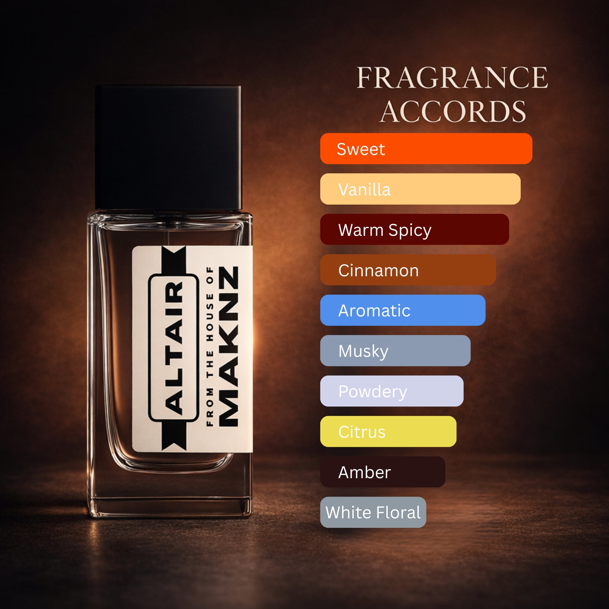 MAKNZ Altair Eau de Parfum, Inspired by Althaïr, Cologne for Men, 1.7 oz / 50ml – Sweet, Vanilla, Warm Spicy, Cinnamon, Aromatic, Musky, Powdery, Citrus, Amber, White Floral