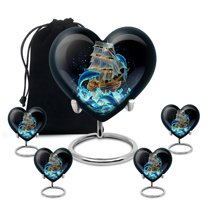 Yatskia Sailing Ship Urns for Human Ashes Adult Female, Funeral Keepsake Urns for Human Ash, Large Cremation Burial Urn for Ashes Adult Male, (Heart 8 Inch and 3 Inch)