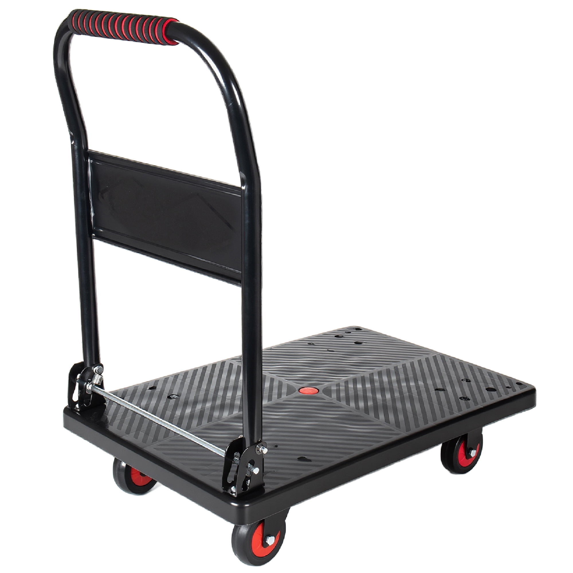 Foldable Platform Truck Dolly, 330lbs Heavy‑Duty Push Handcart with 4'' TPR 360° Silent Swivel Wheels & 4 Steel Load‑Bearing Beams for Warehouse Garage Home Moving