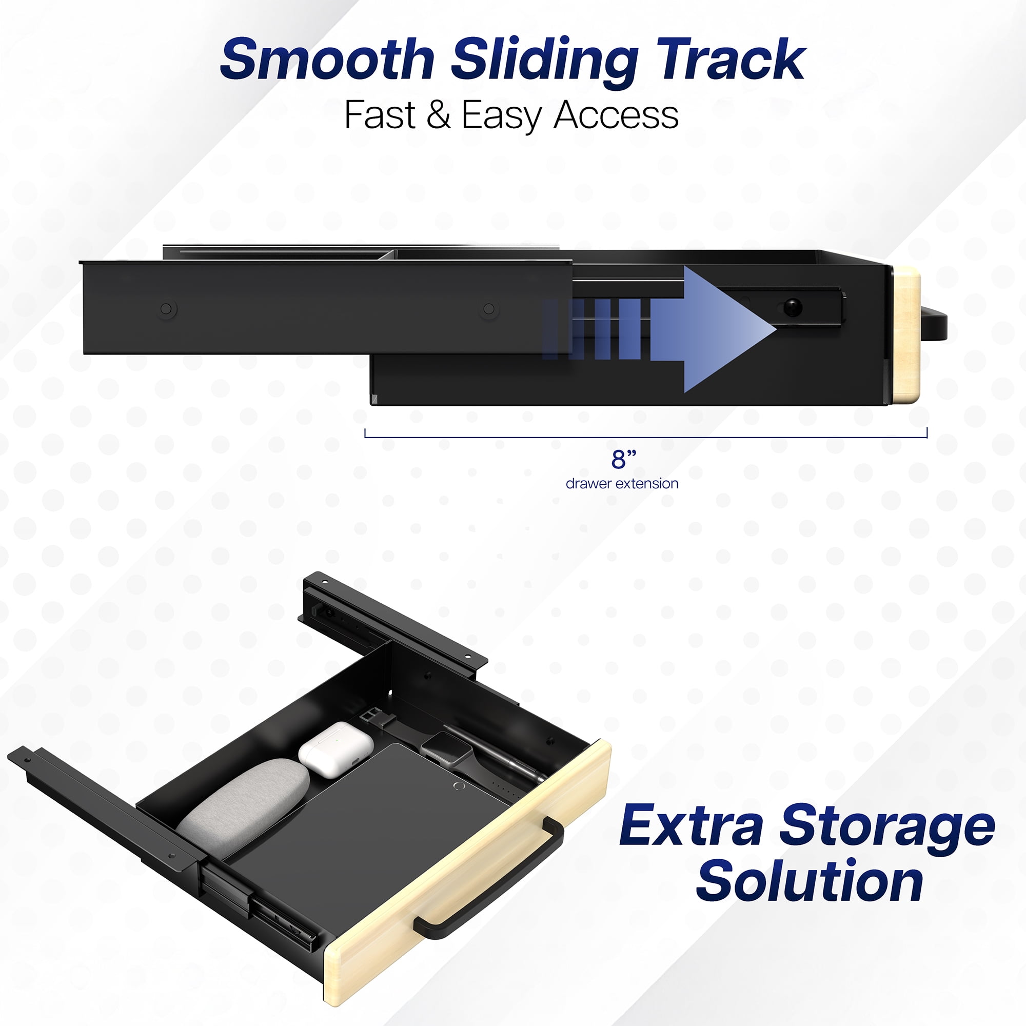 VIVO Light Wood Space Saver Sliding Under Desk Storage Drawer with Pull Handle