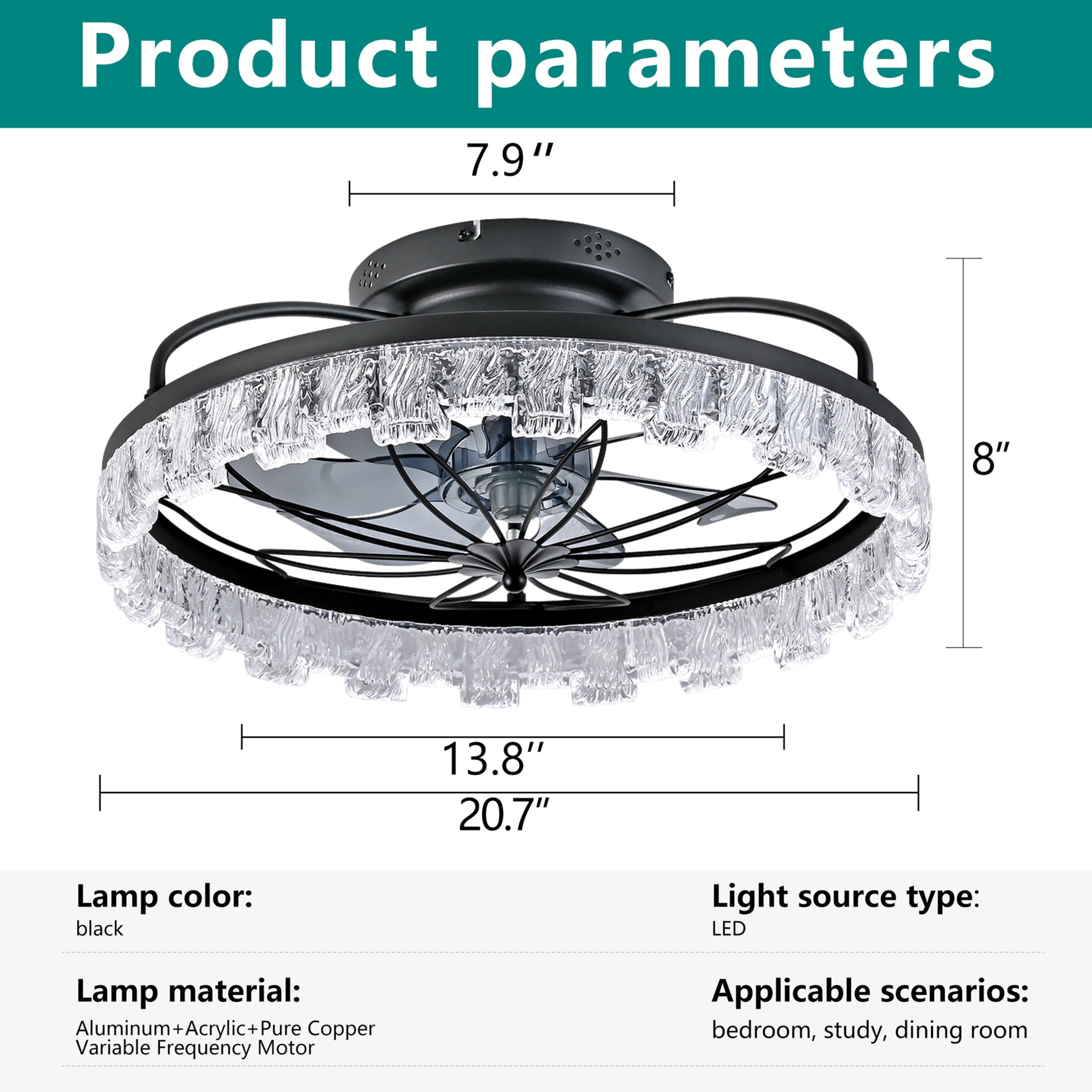 GDF Studio 21" Caged Ceiling Fan with LED Lights & Remote Control, for Kitchen, Bedroom, Living Room, Matte Black