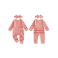 thumbnail image 2 of BemeyourBBs Preemie Baby Girl Spring Summer Fall Winter Clothes Baby Girl Newborn Hospital Going Home Outfit Ruffled Ribbed Romper Long Sleeve Floral Zipper Jumpsuit with Bowknot Headband, 2 of 9