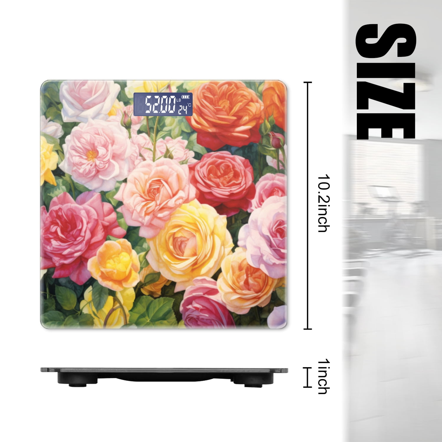 Bathroom Scale, Highly Accurate Digital Body Scale,Precisely Measures Weight up to 400 lbs-Vibrant Watercolor Painting Of Array Of Roses