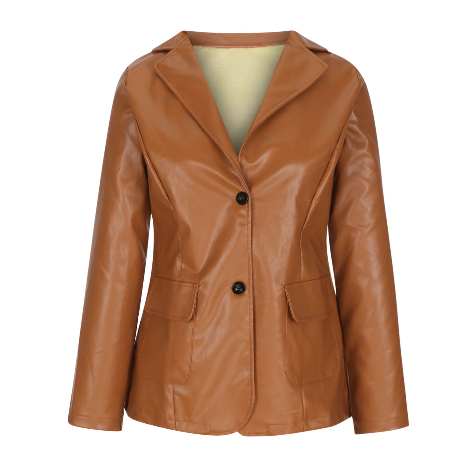Dezsed Womens Faux Leather Blazer Jacket Women's Fashion Casual Lapel Collar Button Pocket Temperament Motorcycle Jacket Leather Jacket Coat Brown XL