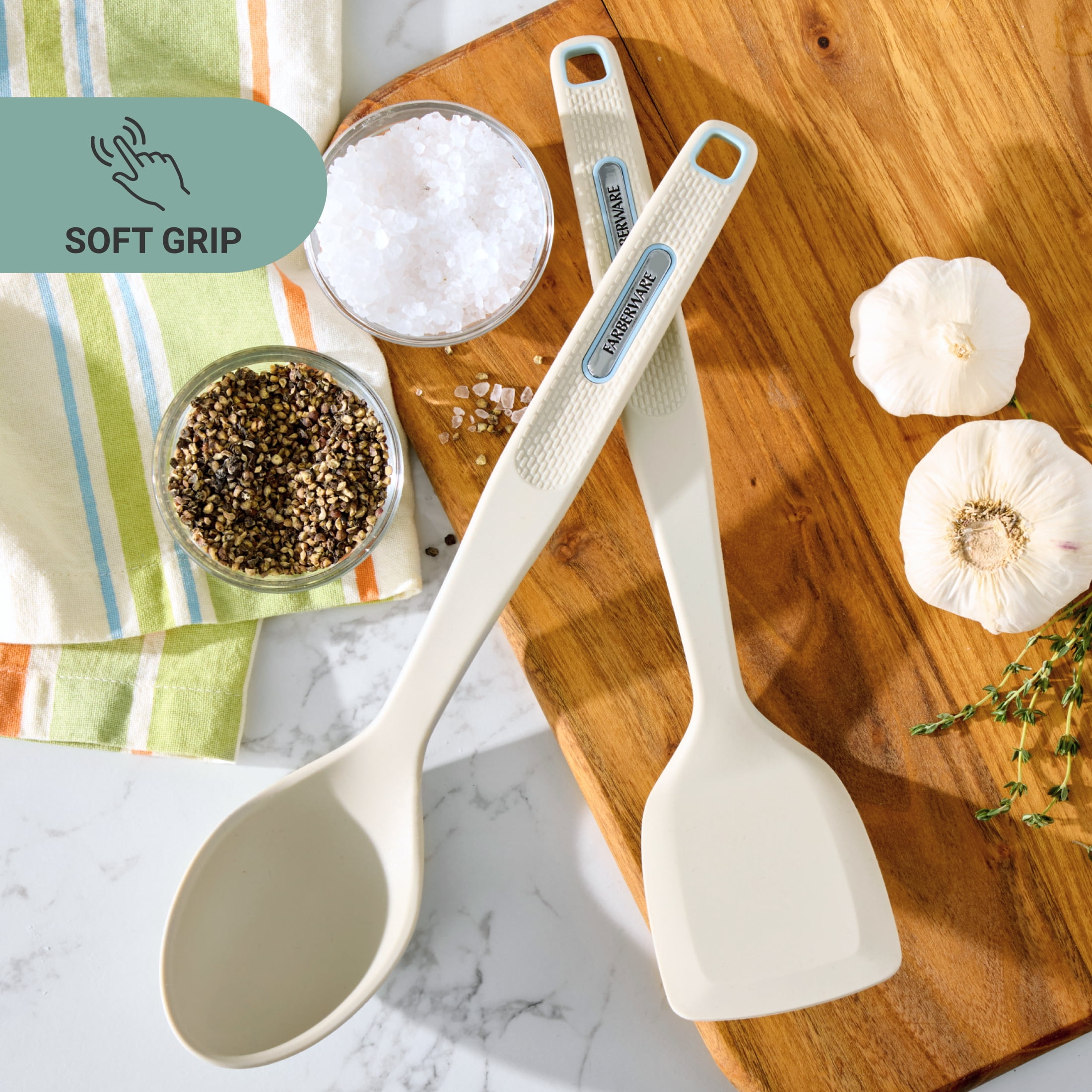 Farberware Soft Grips Silicone Cooking Utensils Set of 2, Spatula and Basting Spoon