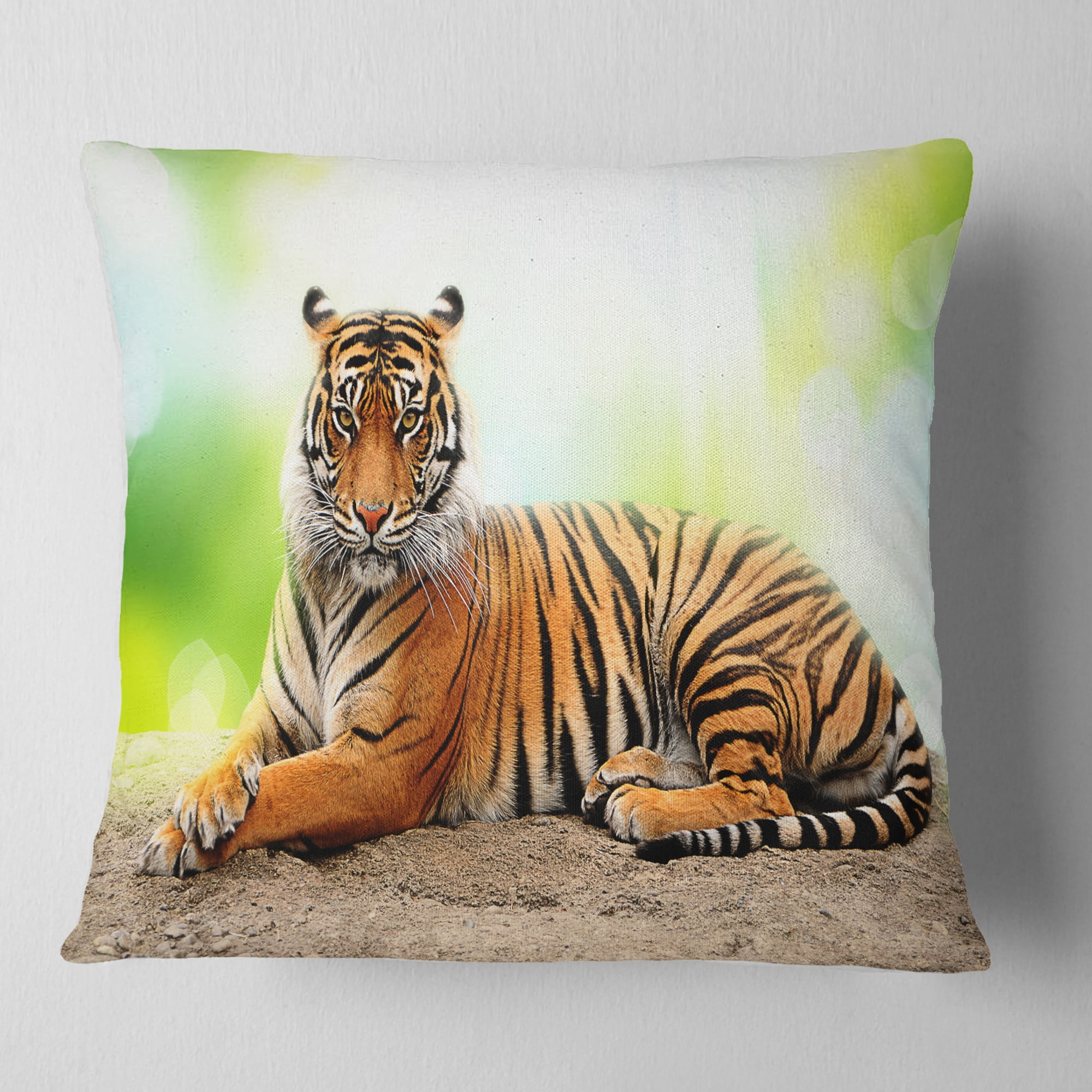 Designart Relaxing Tiger - Animal Photo Throw Pillow - 16x16