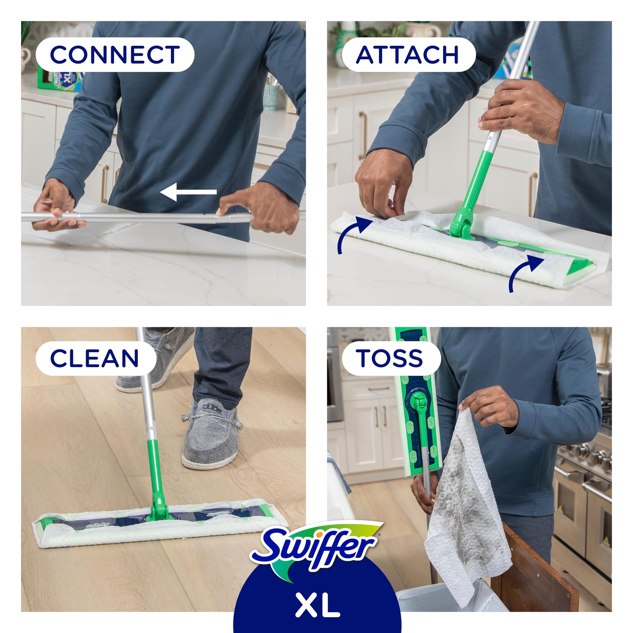 Swiffer Sweeper XL Kit with Dry & Wet Refills, Unscented, 1 Handle + 8 XL Dry pads & 2 XL Wet Pads