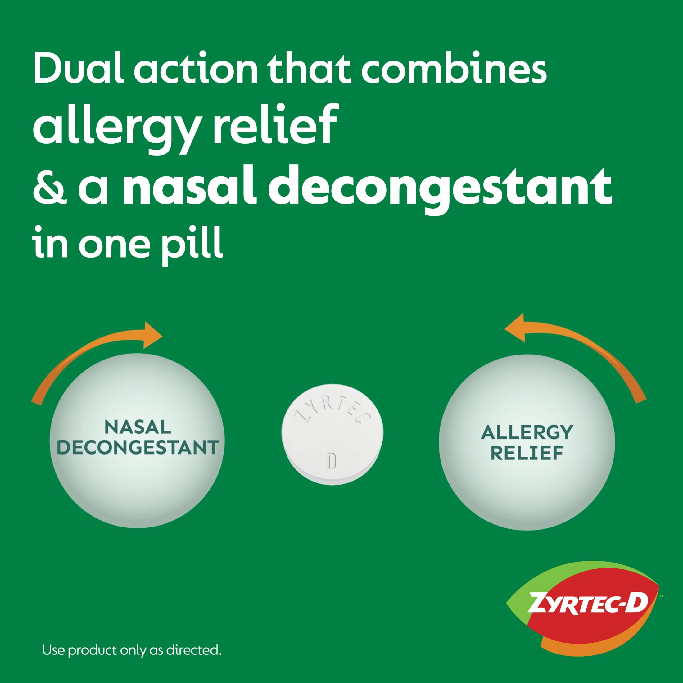 Zyrtec-D 12 Hour Allergy Relief & Nasal Decongestant Tablets, 24 Ct