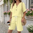 thumbnail image 2 of GZWYHT Linen Short Sets For Women 2 Piece，Cotton Short Sets For Women Cotton Summer Sets For Women Sweatsuit Lounge Set Womens Linen Two Piece Set Workout Sets For Women Yellow XL, 2 of 9