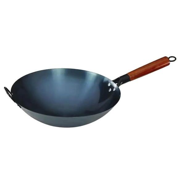 Siruishop Nonstick Wok Manual Forging Iron Pan General Wood Handle Cooking Wok Wok Pan 32cm with ears