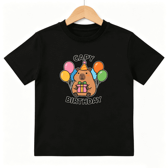 Capy Birthday Boys Graphic Tee, Cute Capybara Party Animal 100% Cotton Kids Short Sleeve T-Shirt
