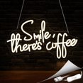 thumbnail image 1 of Letrero de neón "Smile There's Coffee", letreros de neón para decoración de pared, letreros de neón LED, letreros de neón iluminados para habitación, decoración del hogar, 16,53 x 10,15 pulgadas, 1 of 7