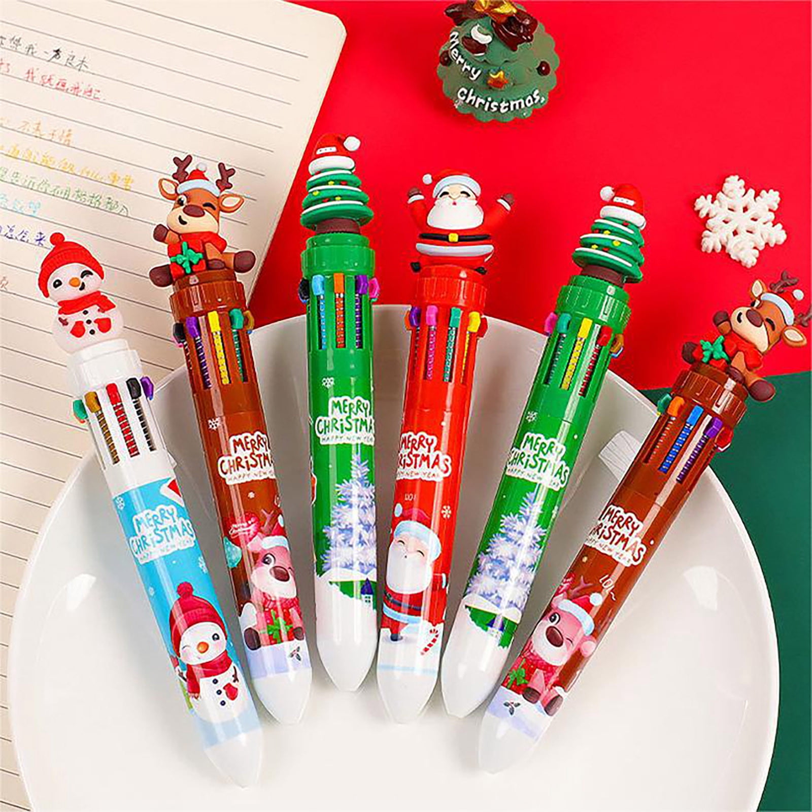 Matoen Multicolor Ballpoint Pen 0.5mm, 10-in-1 Colored Retractable Christmas Ballpoint Pens for Office Back to Supplies Students Youngsterren Gift
