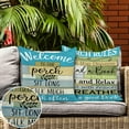 thumbnail image 3 of Turquoise Striped Outdoor Pillows Covers 18x18 for Patio Furniture Waterproof, Welcome to Our Porch Throw Pillow Covers Square Linen for Couch Outside Bench Set of 2, 3 of 6