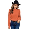 thumbnail image 4 of LANPULUX Sweaters for Women Lightweight Soft 100 Wool Mock Neck Pullovers Long Sleeve, Orange, 4 of 5