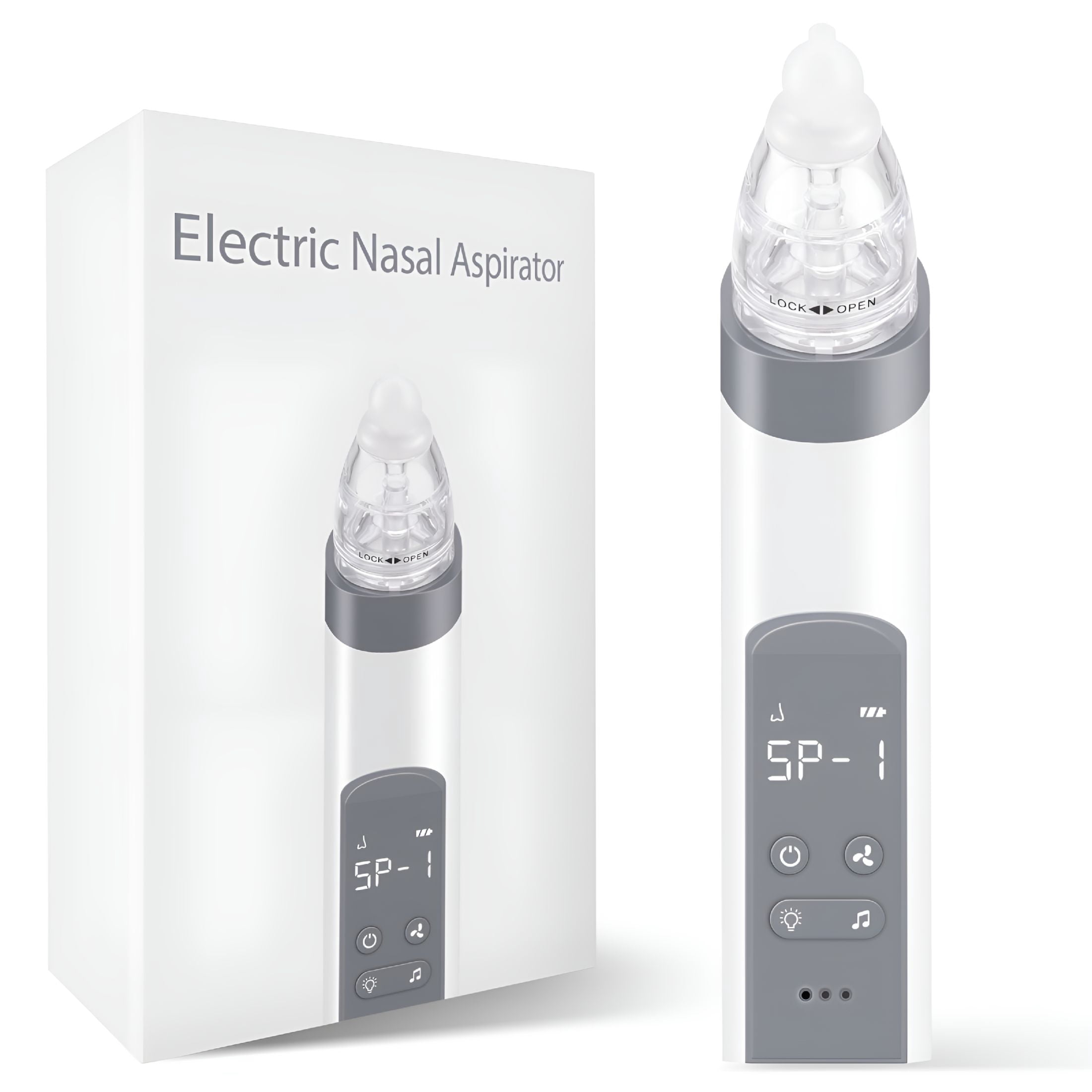 XIRQI 2026 New Electric Nasal Aspirator Baby Sucker for Nose,Baby Booger Remover Rechargeable with 3 Silicone Tips Adjustable Suction,Music and Light Soothing,Gray