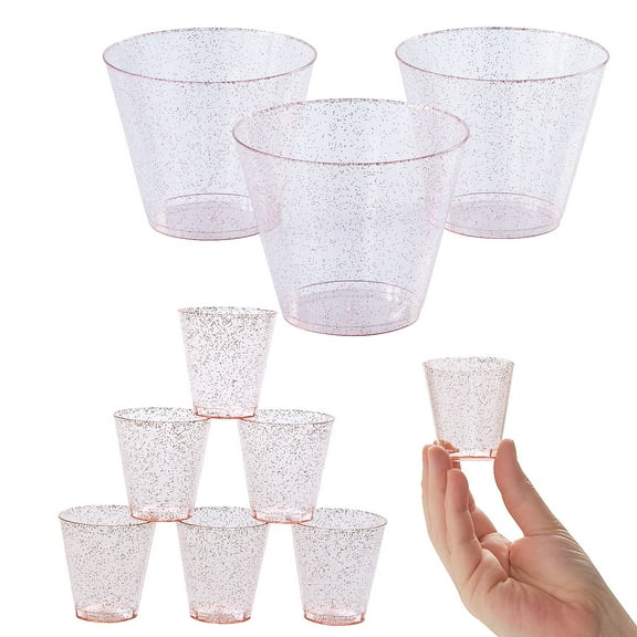 Fun Express Bulk 100 Count Pink Glitter Shot Glass & Cup Kit
