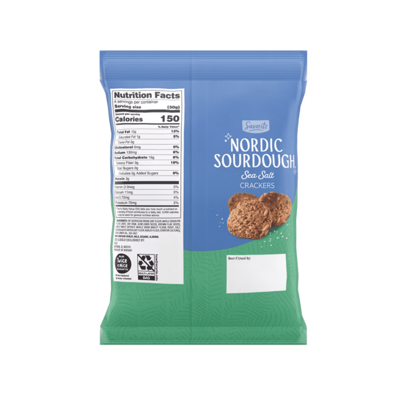 Savoritz Nordic Sourdough Sea Salt Crackers, 4.58 oz, 2 Pack + Bonus