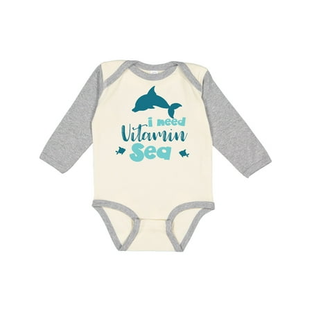 

Inktastic I Need Vitamin Sea Dolphin Fishes - Blue Gift Baby Boy or Baby Girl Long Sleeve Bodysuit