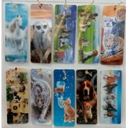 3 D Realistic Lenticular Bookmarks with Tassel Horses Tigers Wildlife 10 Pack