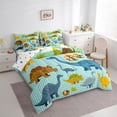 thumbnail image 2 of Metsweet Cartoon Dinosaur Twin Bedding 7-Piece, Geometric Checkered Bedding Comforter Set, Blue Brown Yellow, 2 of 6