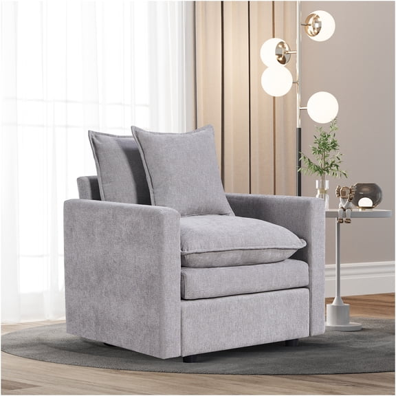 JERFIT Modern Chenille Accent Chair with Pillow, Deep Seat Single Sofa Chair for Living Room, Bedroom, Gray