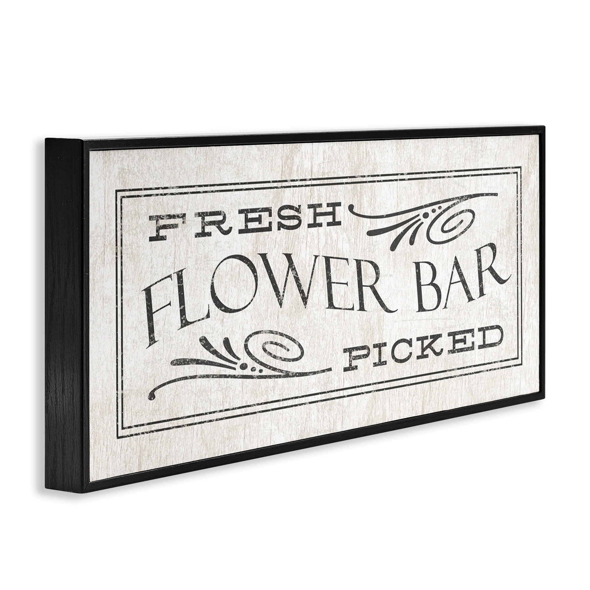 Stupell Industries Fresh Picked Flower Bar Sign Vintage Boutique Florals Botanical & Floral Painting Black Framed Art Print Wall Art, 13 x 30