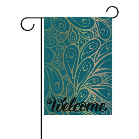 Doodle Garden - POPCreation Doodle Peacock Feathers Pattern Gradient Blue Polyester Garden Flag Outdoor Flag Home Party Garden Decor 28x40 inches