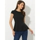thumbnail image 2 of Elegante cuello redondo para mujer, color sólido, ropa de trabajo, manga casquillo, blusa peplum Negro M, 2 of 5