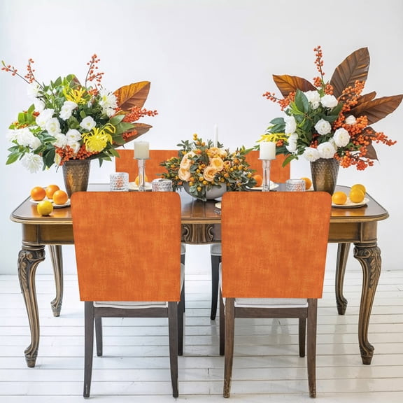 Textural Solid Orange Chair Back Covers Set of 1, Rustic Minimalist Mottled Background Stretch Dining Chair Back Slipcovers Removable Seat Cover for Kitchen Restaurant Hotel Cafe