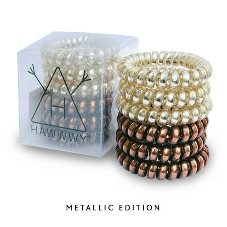 Womens Ponytail Holder - Spiral Hair Ties | 6-PACK | Coil Hair Ties | Phone Cord Hair Ties | Hair Coils | Hair Ties No Crease | Hair Tie for Girls Women | Hair Bands | Cord Ties | Ponytail Holder | Gold / Copper